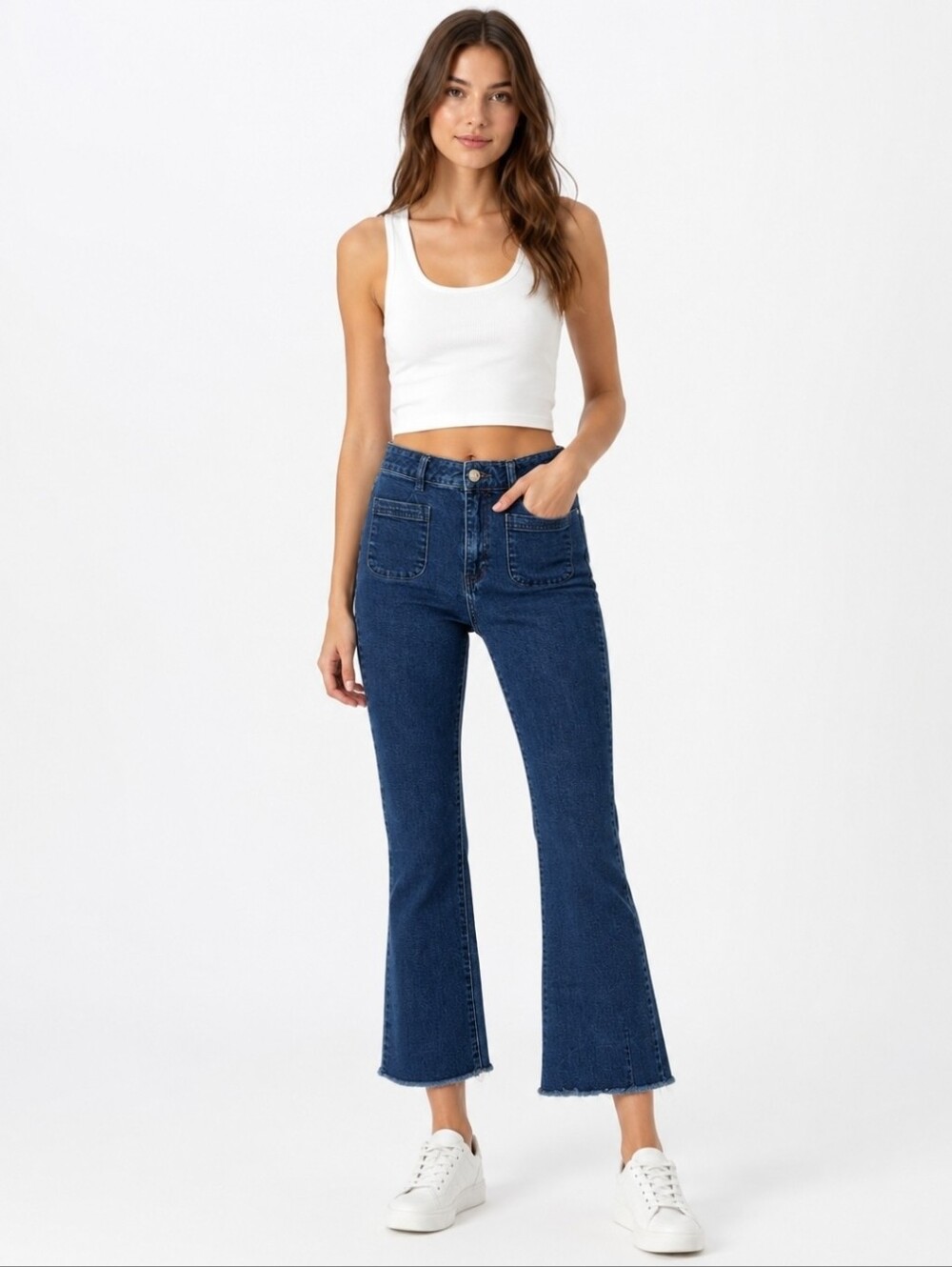 Princess Polly Dark Blue High-Rise Flare Jeans Size 4